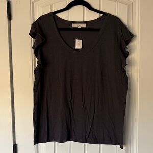 LOFT Charcoal Ruffle Sleeve Tee